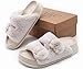 KuaiLu Women's Fluff Slippers White Size 6, Plantar Fasciitis Arch Support Platform Slippers Ladies Fashion Open Toe Faux Fur Sliders House Slipper