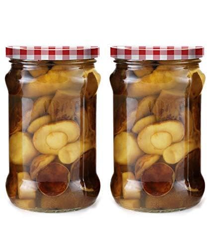Image of Favola Essentials Round Lug Glass Jar, Check Pink Lid, 200 ml, Set of 2, Clear
