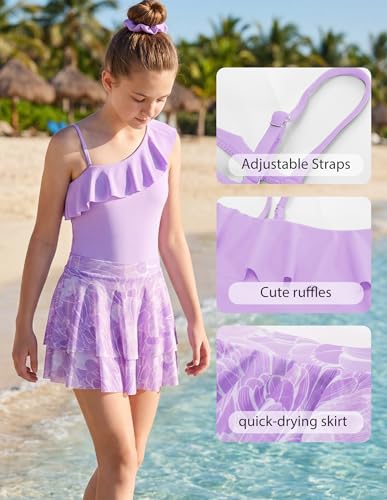 Image of GRACE KARIN Girls One Piece Swimsuits with Mesh Skirt Bathing Suit Swimwear 6-14Y