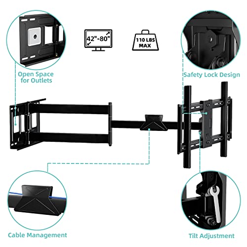 Hcmounting TV WALL MOUNT For 42-80 Inch Tvs, Full Motion With 43 Inch Extension Articulating Arms thumb #8