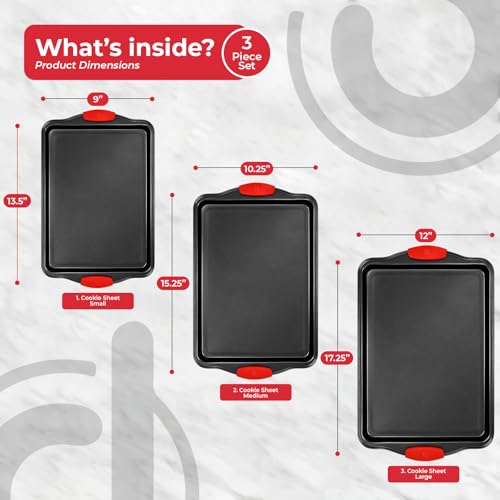 PERLLI Non-Stick 3-Piece Baking Pan Set, BPA-Free Carbon Steel Bakeware Set with Silicone Handles, Stackable Kitchen Oven Set, Cookie Sheet, Baking Tray, Baking Sheet Set, Oven Safe (446°F) - Image 3