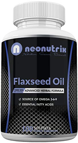 Organic Flaxseed Oil Softgels 1000mg with Omega 3 6 9 for Cardiovascular Health & Immune Support, Promotes Healthy Skin, Nails & Hair Super Organic Supplement Made in USA 100 Capsules by Neonutrix