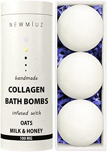 Creamy Collagen Bath Bombs Oatmeal Milk Honey Shea Butter Large Bubble Fizzy Bath Bomb Gift Set for Women Handmade Relaxing Moisturizing for Eczema Sensitive Skin Spa Gift Idea Christmas Birthday
