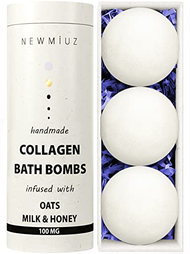 New Miuz Creamy Collagen Bubble Bath Bombs with Oatmeal Milk Honey Essential Oils Luxurious Bath Gift Dry Skin Nourishment Indulge in A Blissful Bathing Spa