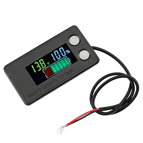 KAUEGOW Waterproof Battery Meter, DC 8-100V Auto Battery Capacity Tester Gauge with LCD Display, Batteries Power Percentage Monitor for Marine Car Van Boat, Car Accessories (Colorful)
