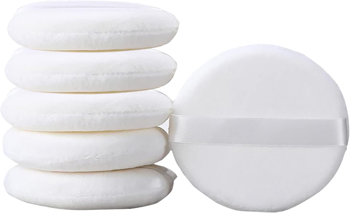 JOOTUEPO 4.13 Inch Powder Puff, Ultra Soft Large Round Velour Smooth Apply Puff with Strap, Washable Body Powder Puff (6Pcs)