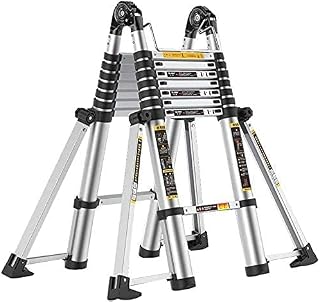 OUSIKA Ladders,Step Ladder 2-6M Extension Tall Ladder with Hooks and Non-Slip Mat Professional Aluminum Telescoping Ladder Construction Outdoor Load 150Kg