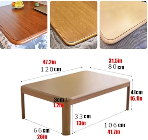 Heated Kotatsu Table Set - Winter Foot Warmer with Blanket & Quilts, Ideal for Living Room & Bedroom Coffee Tables, Natural Wooden Design for Cozy Comfort