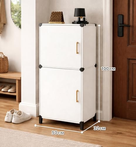 Image of LUHI Plastic Shoe Rack for Home with Door, 2-Door Shoe Storage Cabinet | 6-Shelfs for 12 Pairs | Waterproof & Portable DIY Shoe Slipper & Chappal Stand for Entryway /Bedroom (White, 3-Door)