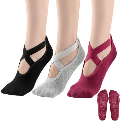 Kuddycat 3 Pairs Yoga Socks Grip Pilates Socks For Women, Non Slip Pilates Socks, Athletic Socks, Barre Ballet Dance Barefoot Workout cover
