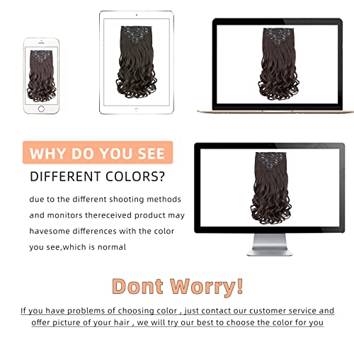 Black Hair Extensions,2 Sets Hair Extensions Clip In Long Curly Wave 18 " 7 Pcs Synthetic Professional Hair Extensions Full Head For Women Black Brown #TOP5
