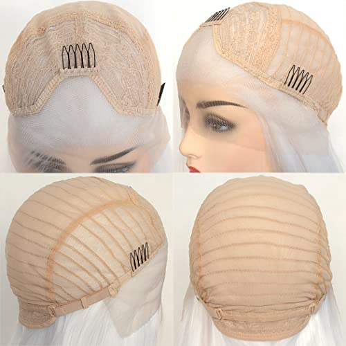 Bluple Silver White Lace Front Wigs Straight White Gray Natural Heat Resistant Synthetic Hair Half Hand Tied Wigs For Women Cosplay Daily Wear #TOP4