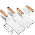 Leonyo Metal Spatula Set of 4, Stainless Steel Griddle Accessories - Grill Spatula Scraper for Flat Top Cast Iron Teppanyaki Grill BBQ, Pancake Flipper Hamburger Turner Utensil, Gift for Men Women