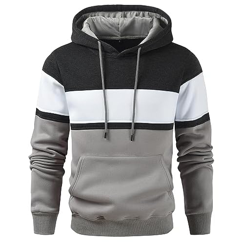 Men’s Novelty Color Block Pullover Hoodie Casual Fleece Long Sleeve Hooded Sweatshirt