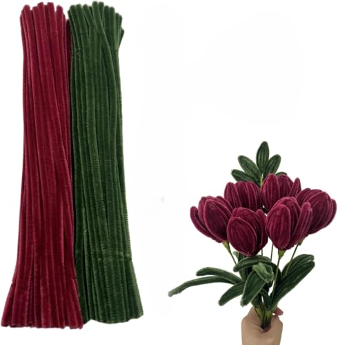 Creative Pipe Cleaners for DIY Crafts, Festival Decorations, Bouquet Making, Flower Arrangements, Arts and Crafts Supplies (Maroon and Dark green(200pc))