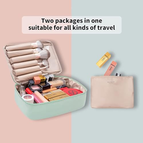 Image of WEMOL Small Travel Fashion Cosmetic Organizer Bag with Detachable Pouch, Super Soft Makeup Organiser Bag for Brushes, Toiletries, Cosmetics Items for Women (Green)