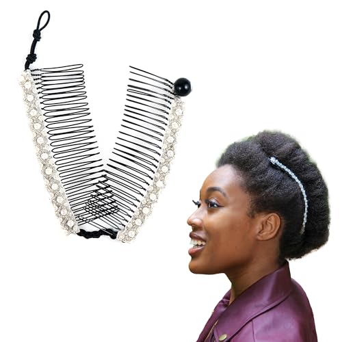 HairZing Stretchy Banana Hair Clip - Sturdy Hold, No Damage, Creases or Pain (Pearl Trim - Medium, Medium)