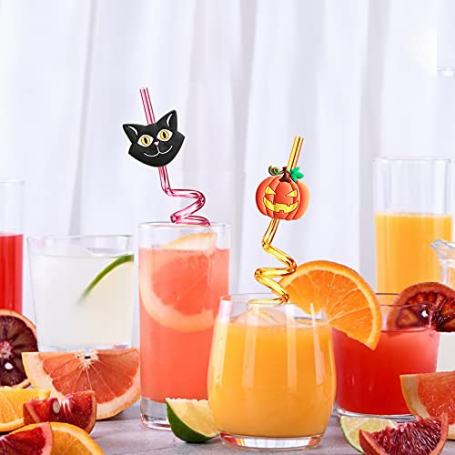 24 Halloween Party Favors Bats Ghost Cats Pumpkin Witch Spider Pattern Drinking Straws Goodie Gifts For Kids Halloween Party Supplies With 2 Pcs Cleaning Brushes #TOP3