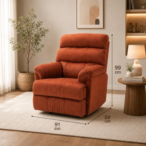 Image of Velvet Manual Recliner, 1 Seater, Maroon | Single Sofa Recliner, Comfortable Lounge Chair, For Living Room, Bedroom & Relaxation