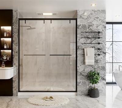 56-60 in. W x 76 in. H Double Sliding Shower Door, Semi-Frameless Bypass Shower Glass Door, with Explosion-Proof Film, with 5/16"(8mm) SGCC Tempered Glass