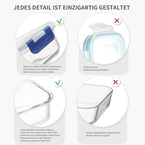 Fenger Glasbehälter mit deckel Glasschüssel mit deckel Glas Frischhaltdosen set kühlschrank organizer glass containers with lids obst… – Ansicht 5