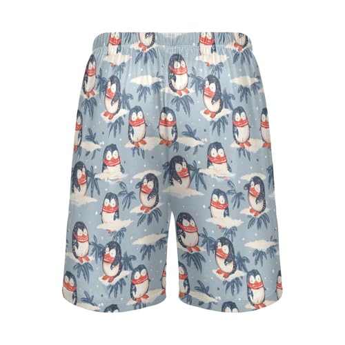 Penguin with Scarf Mens Pajama Shorts Soft Pants Lounge Sleepwear Bottoms with Drawstring & Pockets2