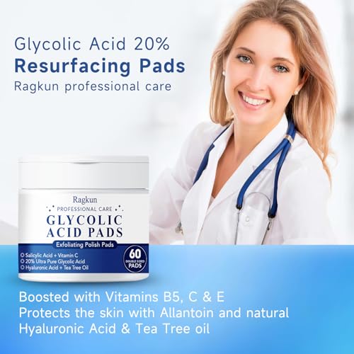 Ragkun Exfoliating Pads - Glycolic Acid 20% Resurfacing Pads For Face With Vitamins B5, C & E - Face Pads With Salicylic Acid, Exfoliating Peel Pads For Face With Deep Cleaning Effect thumb #2