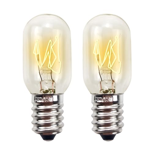 2 Piezas Bombilla Nevera E14, 15W Bombilla Frigorifico, 220VBombilla Nevera para Lampara Sal Máquina de Coser Campana Extractora, T20 Luz Cálida 2700K