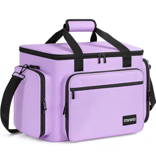 Image of Sewing Machine Carrying Case with Multiple Storage Pockets Large Capacity, Universal Tote Storage Bag Compatible with Most Standard Singer, Brother, Janome, Taro Purple