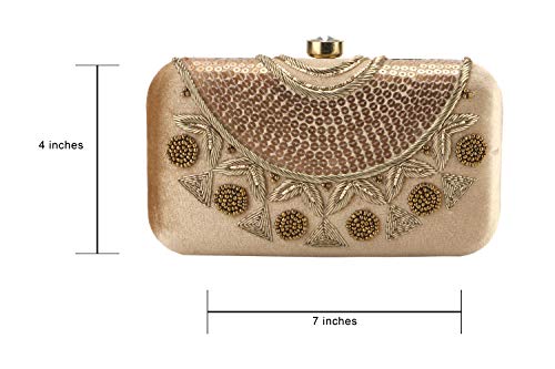 Image of umera golden clutch for womens neck work full of embroidery for girls, Women's Beautiful Bling Bag | Evening Bag, Bridal Purse & Party Handbag | Wedding & Special Occasion Clutch
