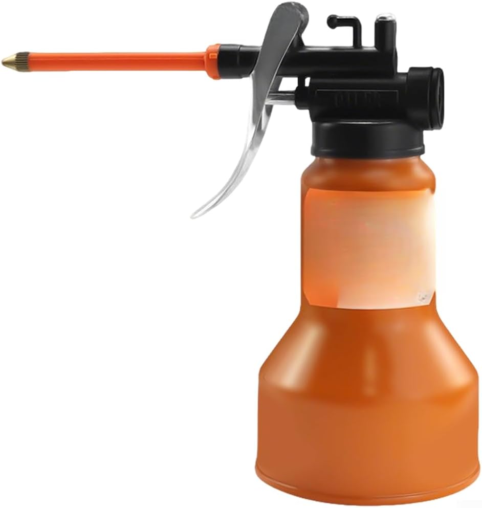 Manual Oil Can High Pressure with Long Nozzle, 350ml Heavy Duty Carbon Steel Lubricator Precise of Machinery and Tools Orange(ROC-2350)