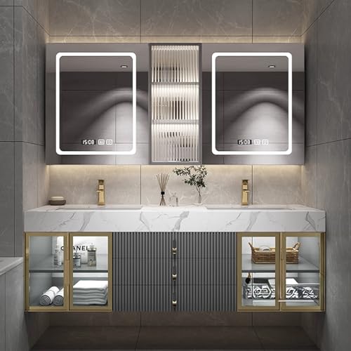 Genpai Double Bathroom Vanity with Sink - Smart Defog Mirror