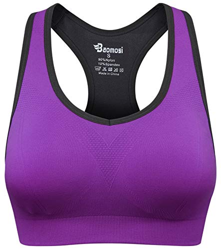BAOMOSI Women's Seamless Racerback Sports Bra High Impact Support Yoga Gym Workout Fitness Purple 3XL - Thumbnail 4