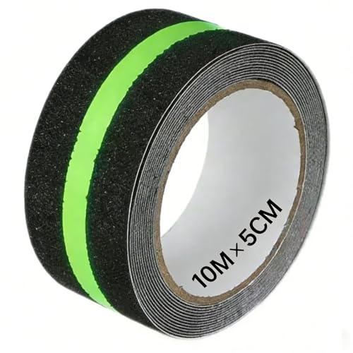 Xiqiggi 10m × 5cm Cintaadhesiva Antideslizante, Cinta Antideslizante Escaleras de Resplandor en la Oscuridad, Glow in the Dark Tape Autoadhesiva para Interiores y Exteriores Escaleras