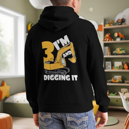 Kids Retro Construction Boy 3 Years Old Two 3yr 3th Birthday Boys Girls Lightweight Kangaroo Pocket Fleece Hoodies 6