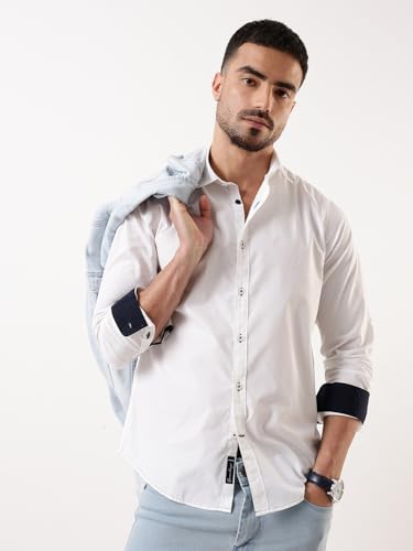 Image of Dennis Lingo Men Solid Spread Collar Full Sleeves Regular Fit Cotton Casual Shirt