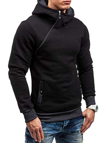 Sexyshine Men's Autumn Winter Casual Long Sleeve Funnel Neck Plaid Jacquard Pullover Hooded Top Sweatshirt Hoodies3