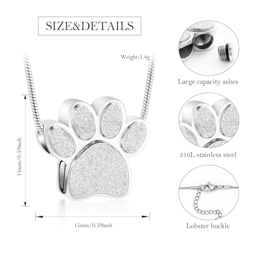 zeqingjw Pet Cremation Jewelry for Ashes Pendant Paw Print Pet Heart Urn Necklace Memorial Keepsake Jewelry for Pet/Dog's/Cat's Ashes - Image 3