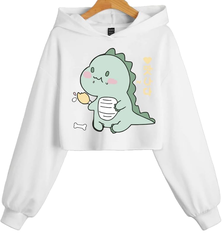 ABSOLUTE DEFENSE Hungry Dino Crop Hoodie Women Girl Casual Stylish Latest Black White Lavender Pink Under 399 499