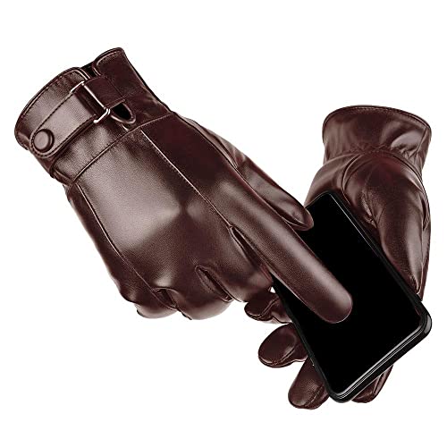 Image of Men Winter Gloves PU Leather Touchscreen Windproof for Riding Motorcycle Brown| Mens Accessories | Gloves & Mittens|1 Pair Winter Gloves For Men