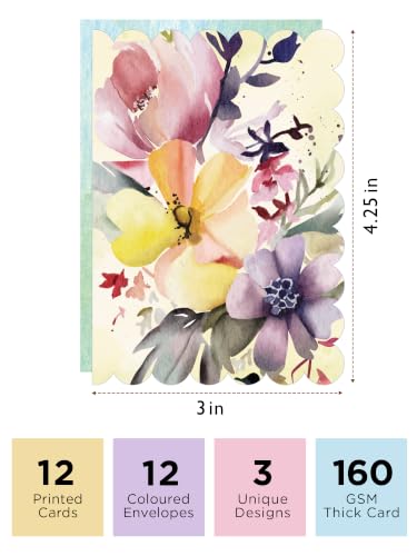 Image of DOODLE Floral Blank Notecards with Envelopes - Set of 12 Mini Greeting Cards with 12 Envelopes | Thank You Notes, Gift Enclosures & All Occasion Cards