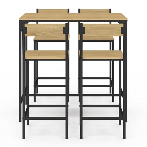 IDMarket – Conjunto de mesa alta de bar Detroit 100 cm y 4 sillas de bar diseño industrial - imagen 3