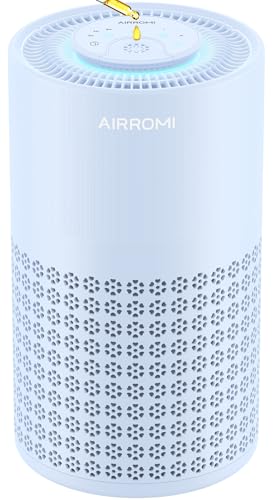 AIRROMI 空気清浄機 小型 【花粉・ペット対策】28畳 360°循環浄化 卓上軽量 アロマ対応 23dB静音 3段風量 タイマー機能 ナイトライト活性炭HEPA複合フィルター 脱臭・集塵・花粉アレルギー対策 ペット用空気清浄機 省エネ 部屋 玄関