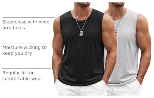 COOFANDY Muscle Tanks for Men 2 Pack Boxing Gym Tank Top Workout Sleeveless T Shirts, XX-Large BlackLight Grey by COOFANDY - Used condition - Image 2