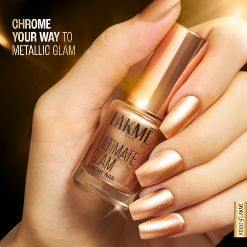 Image of LAKME Ultimate Glam Chrome Nail Paint, Rust, 6ml, for Stylish and Sassy Nails, with Metallic Brilliance, Quick Dry Formula, Glitter Nail Paint, for Women