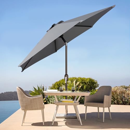 Image of Blissun 7.5 ft Patio Umbrella, Yard Umbrella, Outdoor Market Umbrella with Push Button Tilt Crank, Grey
