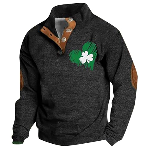 Mens St Patricks Day Sweatshirt Retro Shamrock Flag Print Stand Collar Long Sleeve Shirt Pullover Clothes