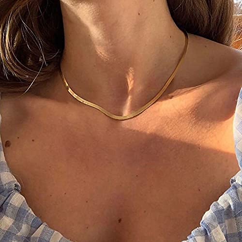 Tewiky Gold Jewelry For Women, Dainty Gold Chain For Women Simple Gold Herringbone Necklace 14K Gold Plated Snake Chain Necklace Trendy Gold Link Chain Choker Necklaces Aesthetic Jewelry For Women Girls #TOP1