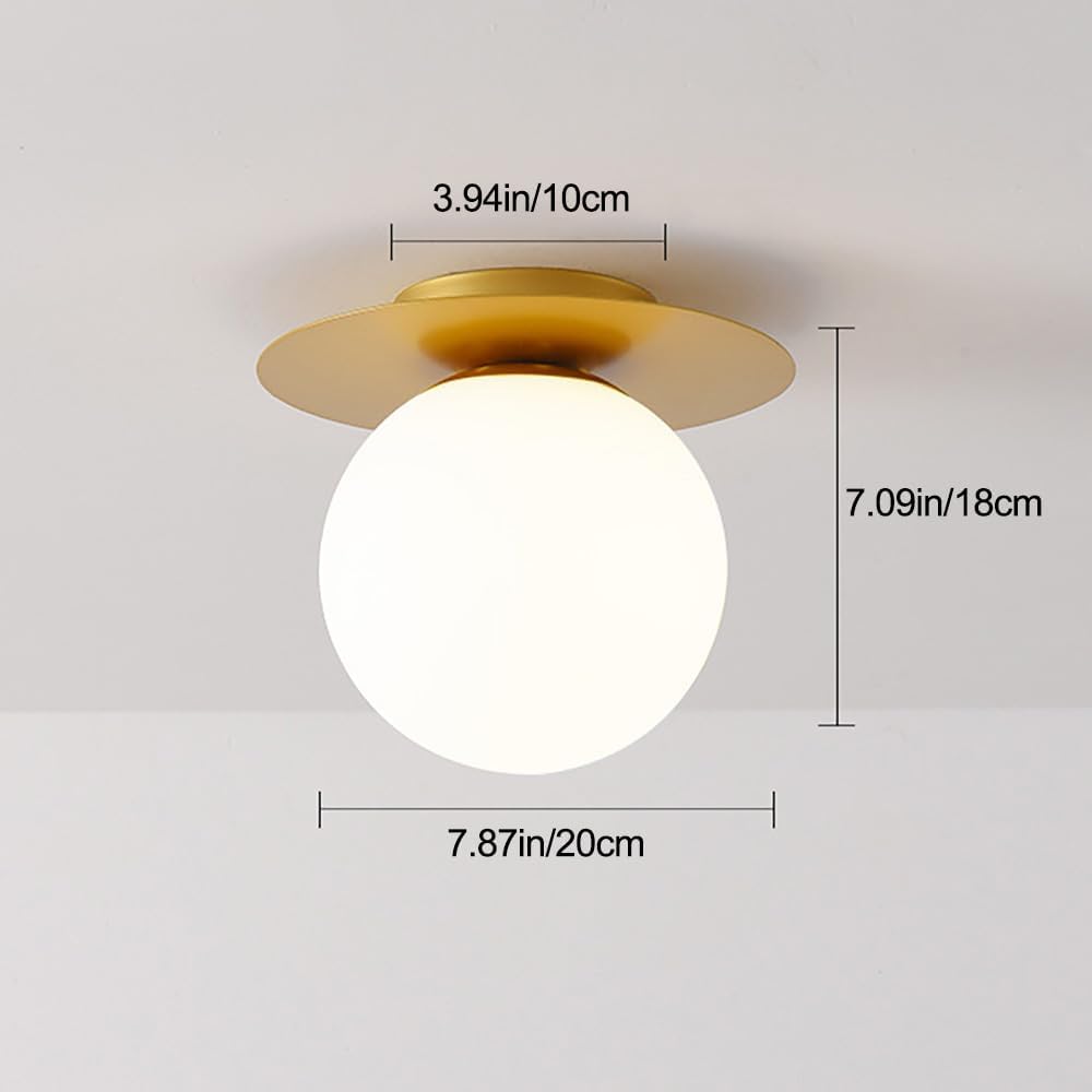 7.87in(20cm) Round Glass and Iron Ceiling Light LED Flush Mount Close to Ceiling Light Fixture,for Cloakroom Closet Bathroom Hallway Balcony Passage Stairs