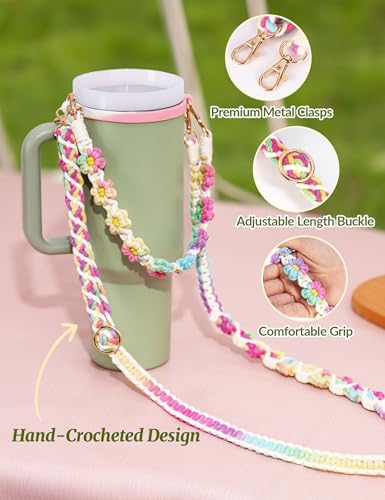 NiHome Water Bottle Handle Set for Stanley, Owala, Simple Modern, Hydro Flask, Yeti, Adjustable Handwoven Strap with Shoulder Carry and Short Handle, Hands-Free Secure Fit for Hiking, Camping, Cycling